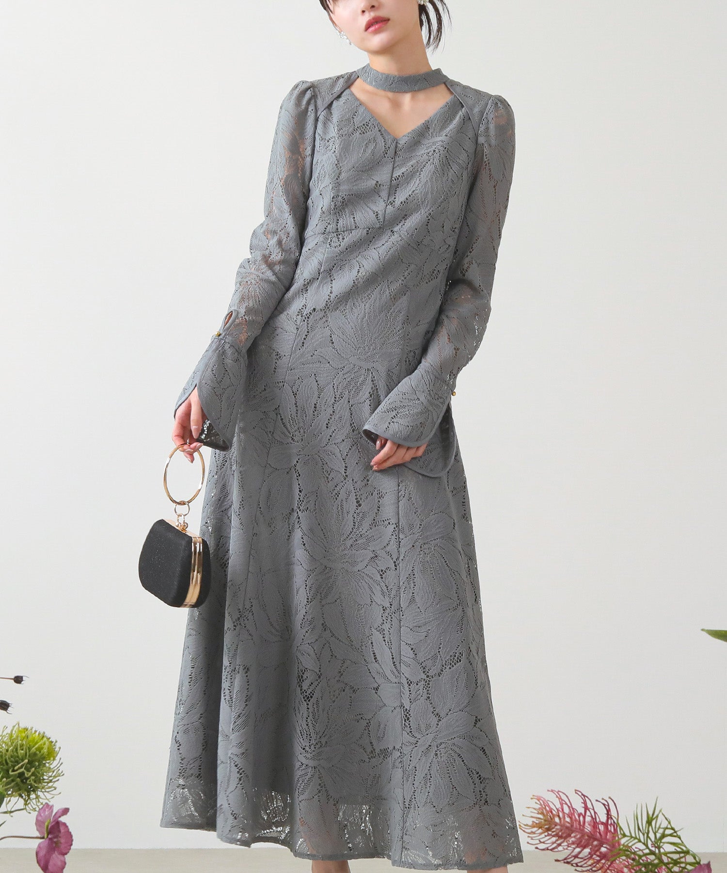 レース バックオープン ティアドロップ ワンピース ドレス