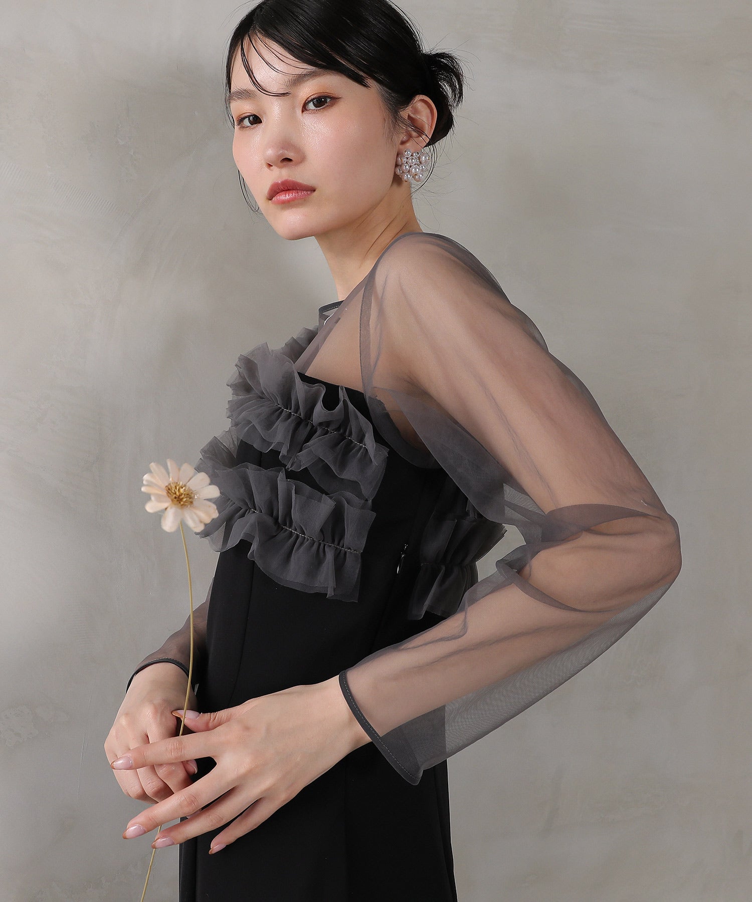 チュールフリル カーブライン ドレス 結婚式 お呼ばれ オケージョン