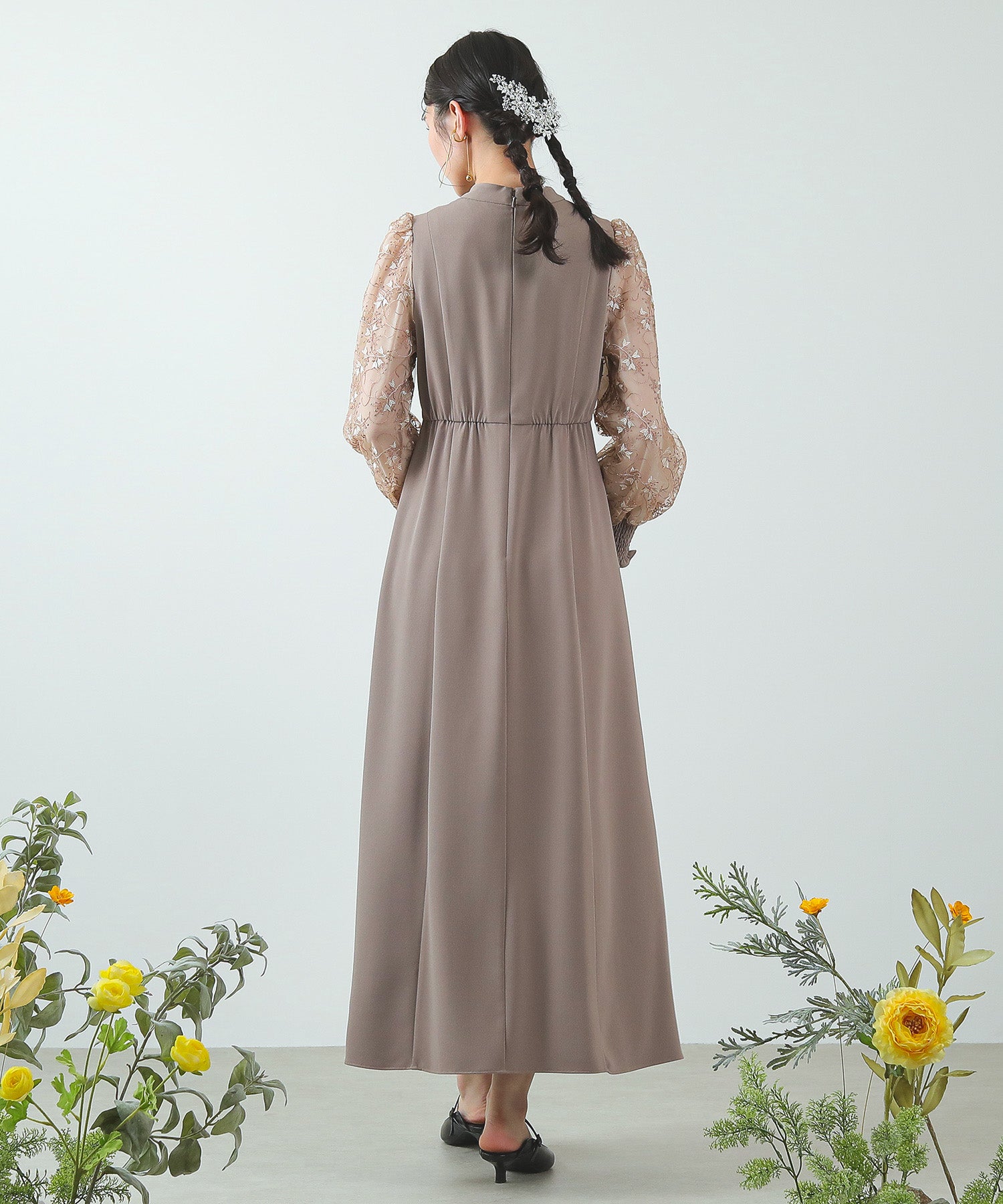 刺繍 シアー トライアングルデザイン ワンピース ドレス