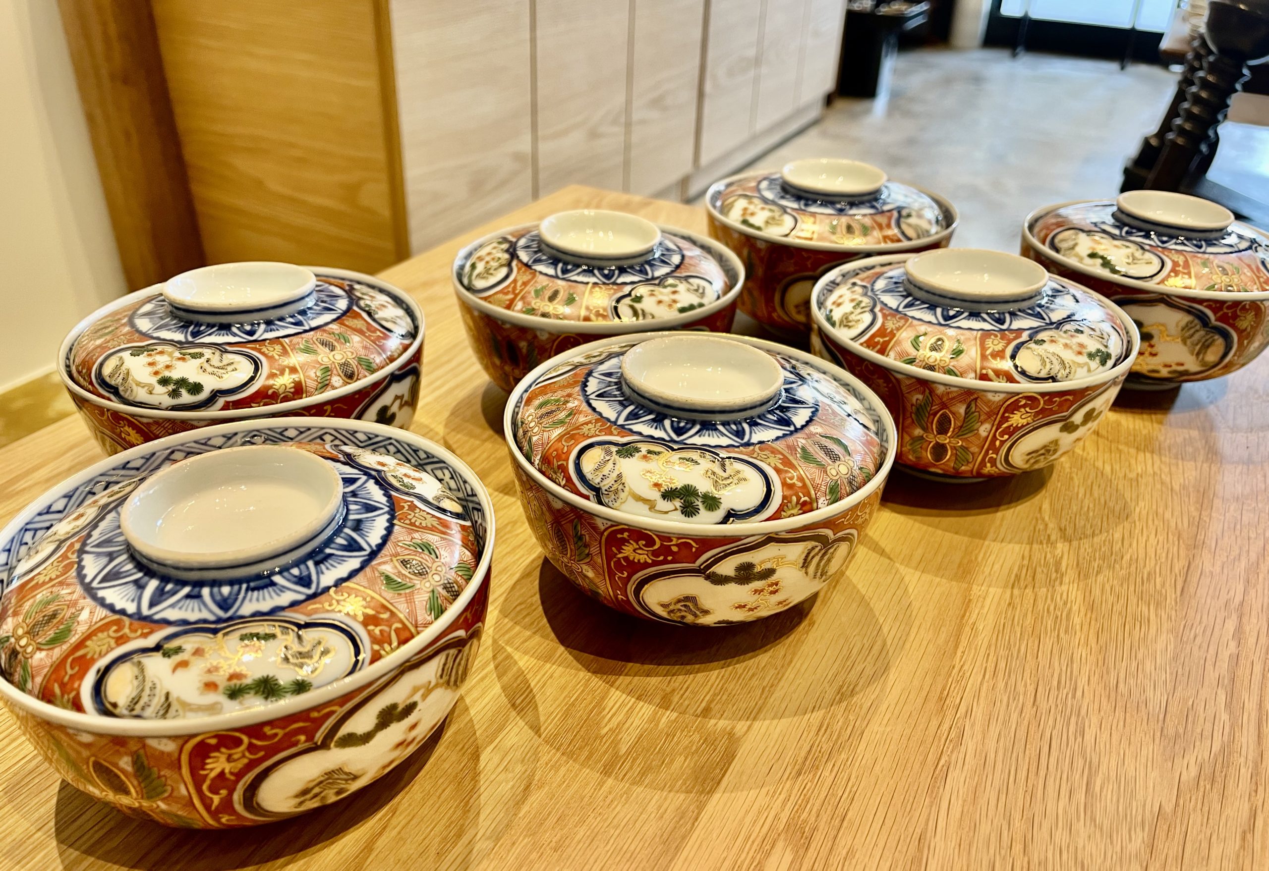 古伊万里 蓋物 菓子器 大平鉢 赤絵 色絵 窓絵 箱付 古伊万里 蓋物