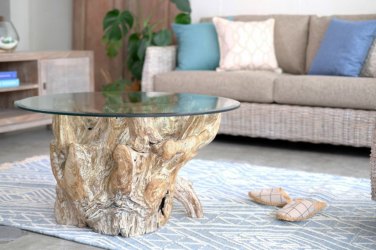 ぽん】kaja 古木ルーツテーブル（Φ80）(ホワイトカラー) ぽん】kaja