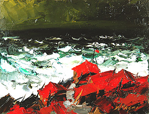 葛西四雄 北の海真作油彩画 絵画 油彩6号