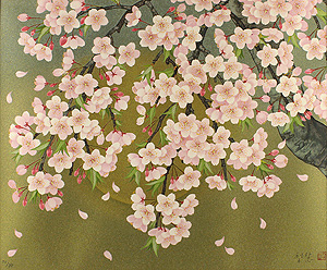 森田りえ子「枝垂れ桜」リトグラフ直筆サイン・落款・エディション