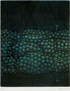 浜口陽三「緑のぶどう」銅版画24.4×19.3cm