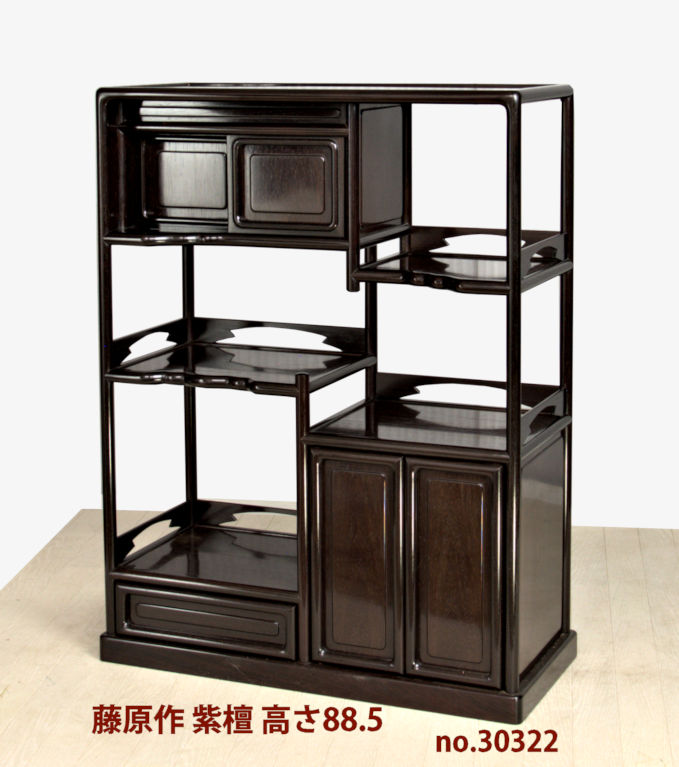 飾り棚: 紫檀 藤原作 上2枚戸 巾68cm 大阪唐木指物 no.30322 / 唐木