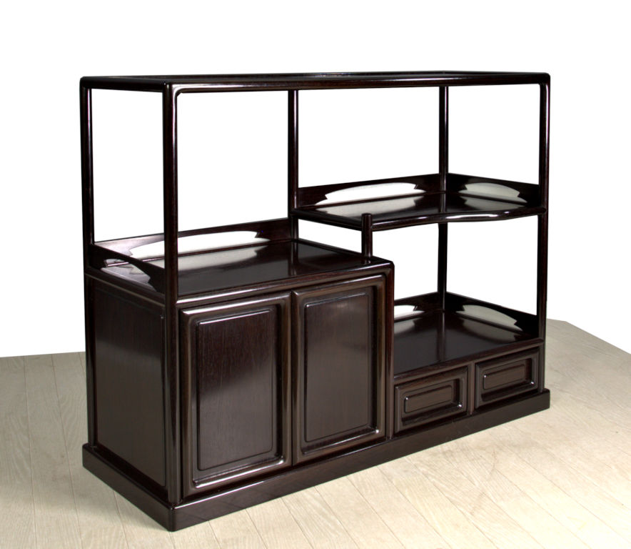 飾り棚: 紫檀 藤原作 吹き抜け3尺棚 大阪唐木指物 no.30321 / 唐木家具