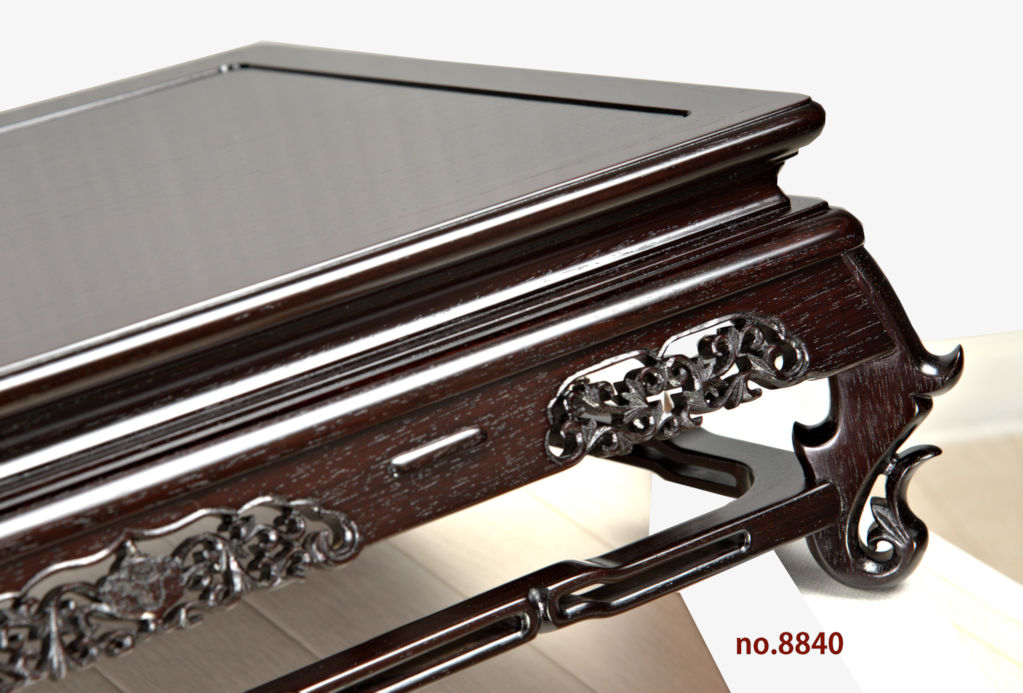 ◇唐木・紫檀・花鳥紋・透かし彫り・巻花台・飾り台・2点一対・細密彫り・