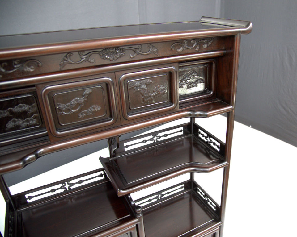 飾り棚: 花梨 筆返し6枚戸3尺棚 no.8613 / 唐木家具OSAKA