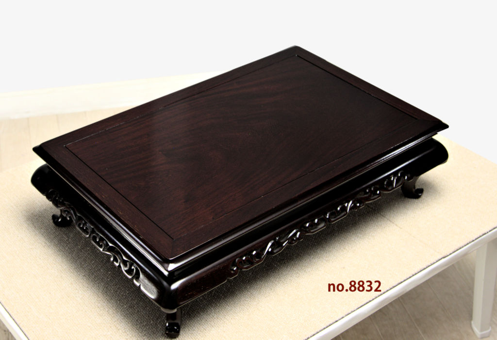 工芸ガラス 銅覆輪 葡萄文 鉢 唐木台付 時代箱付 H R4332 花台: 紫檀