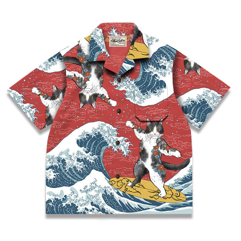 KaraKux365CAT.ART」神奈川沖浪裏・サーフィンするタトゥー猫 アロハ