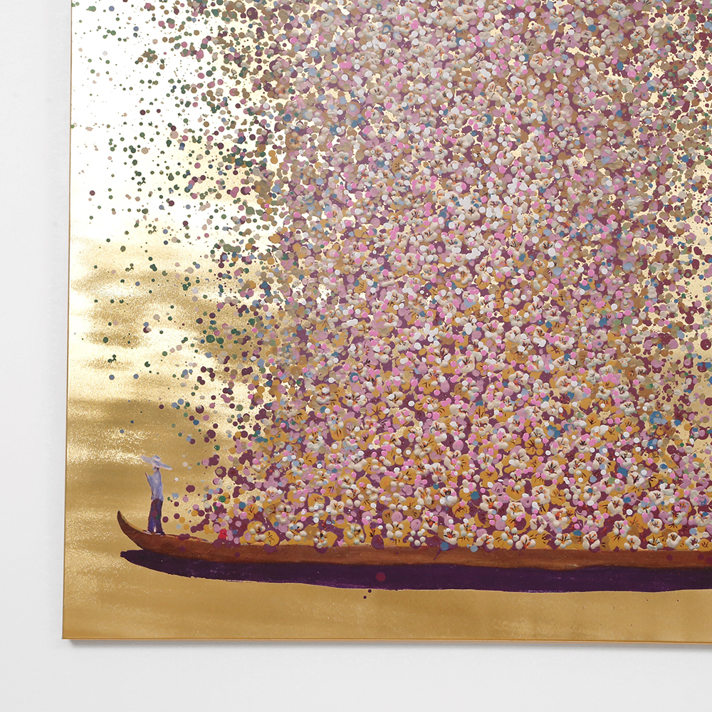 フラワーボートゴールドピンク160x120cm タッチドピクチャー ｜【KARE