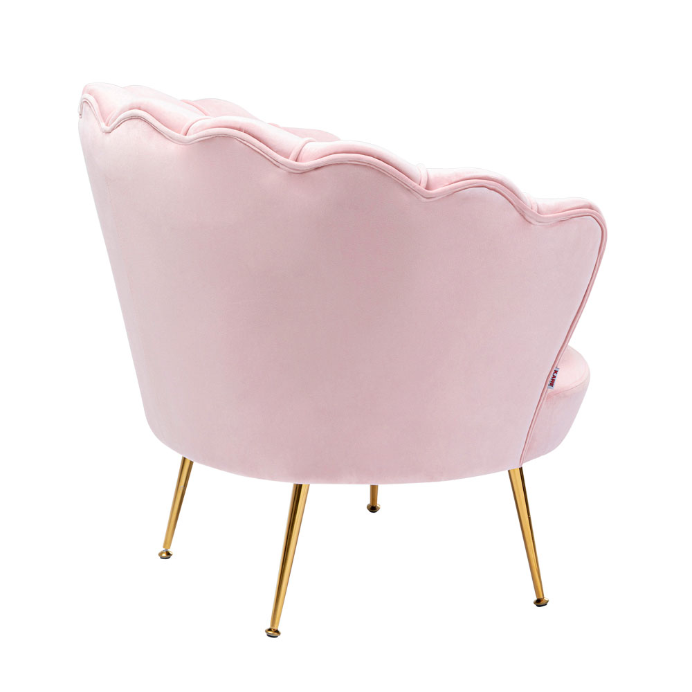 ITページ 】ピンクのボタン留めアームチェア フリンジ付き／② IT