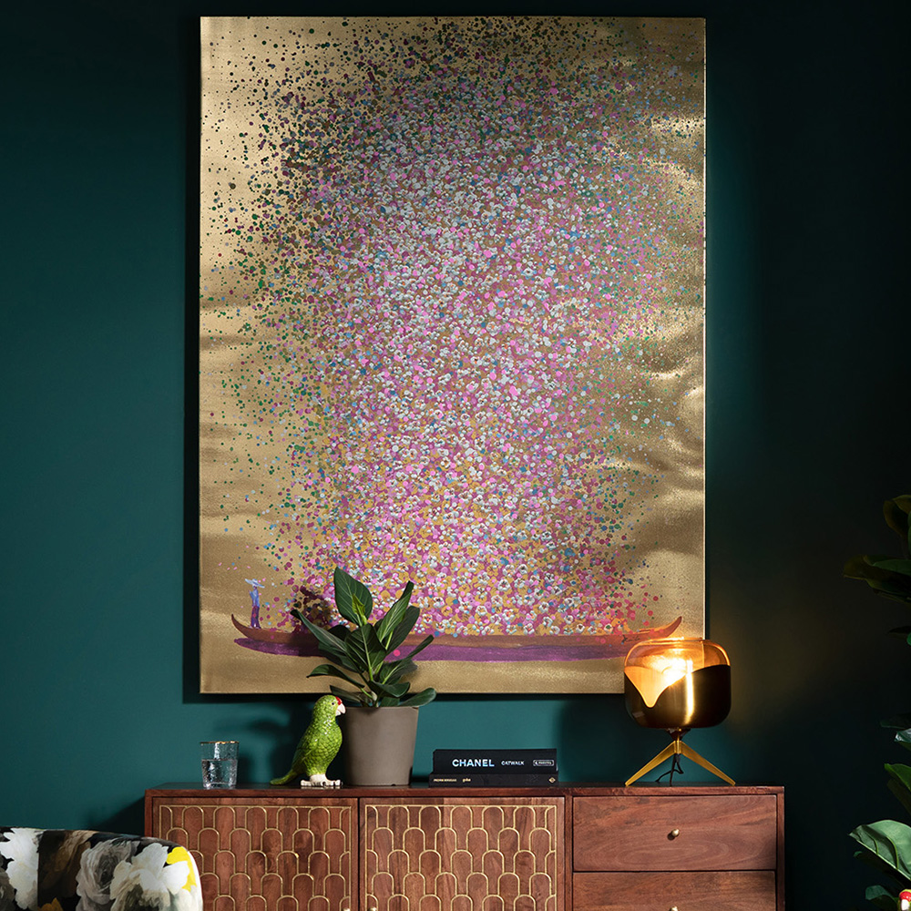 フラワーボートゴールドピンク160x120cm タッチドピクチャー ｜【KARE