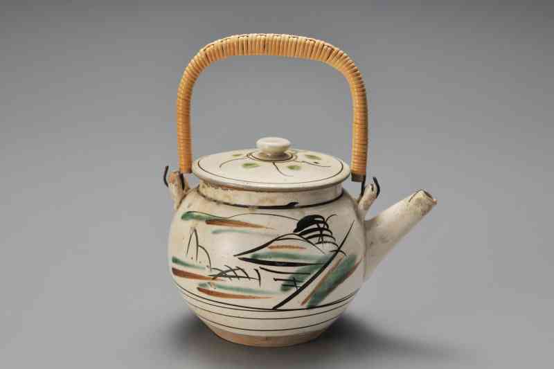 益子焼 皆川マス 作品 希少 山水絵付 大型土瓶