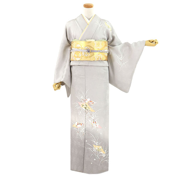 グレー地に色紙文と水仙の訪問着(袷) | 宅配着物レンタルの京都かしきもの