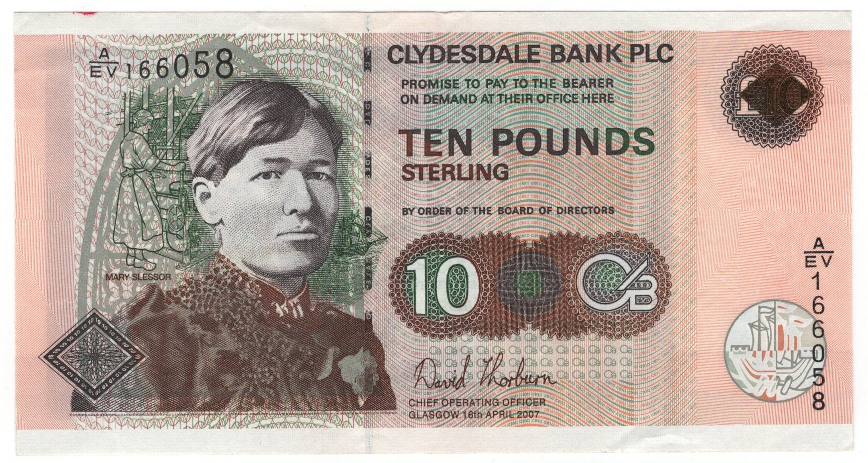 未使用 スコットランド 10ポンド紙幣 Clydesdale銀行 P-229Jb 未使用