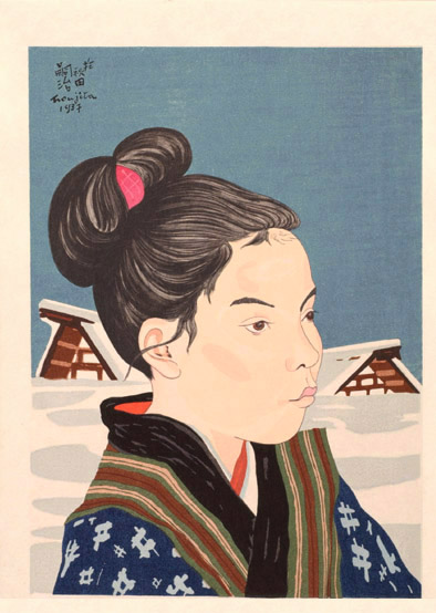 真作1960年代◇加藤版画研究所 木版 坂本繁二郎 坂本版 市川高麗蔵 姉