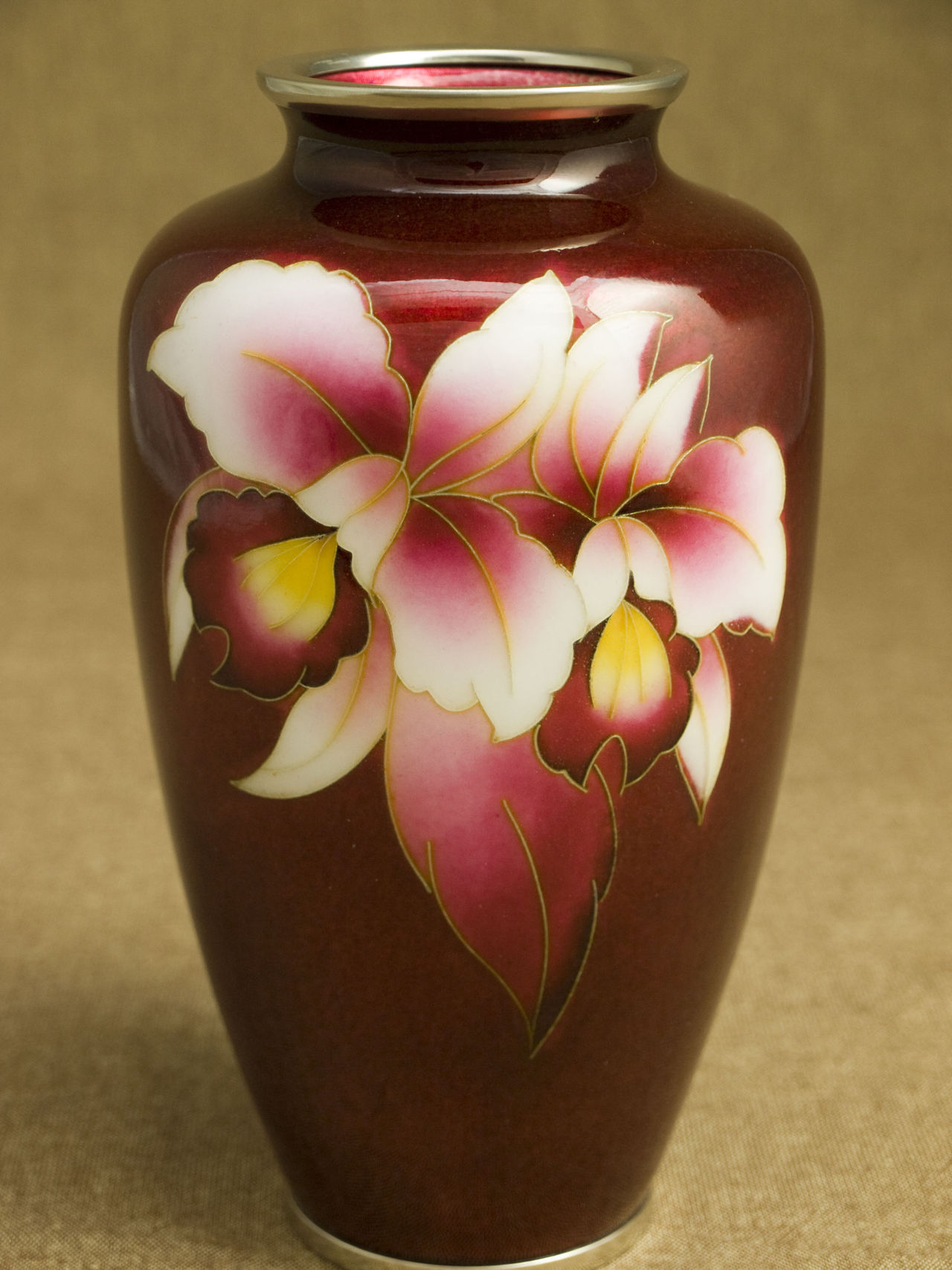 四君子文花瓶 フラワーベース 七宝焼 箱付き 七宝焼 紺釉 四君子文