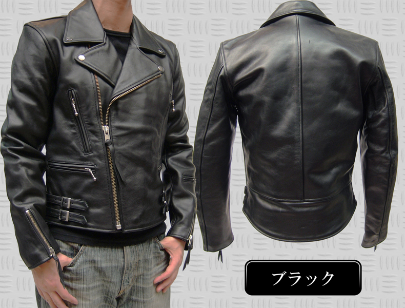 牛革 ダブルライダースジャケット メンズ ブラック/ホワイト S/M/L/LL