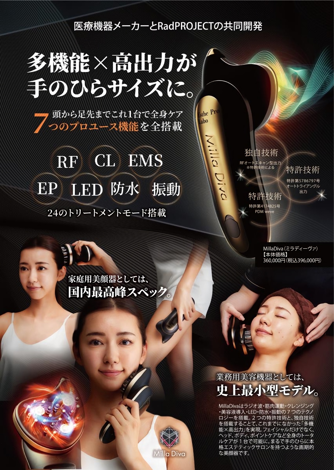 MillaDiva 純国産美容機器 医療機器メーカーとエステプロ・ラボの共同