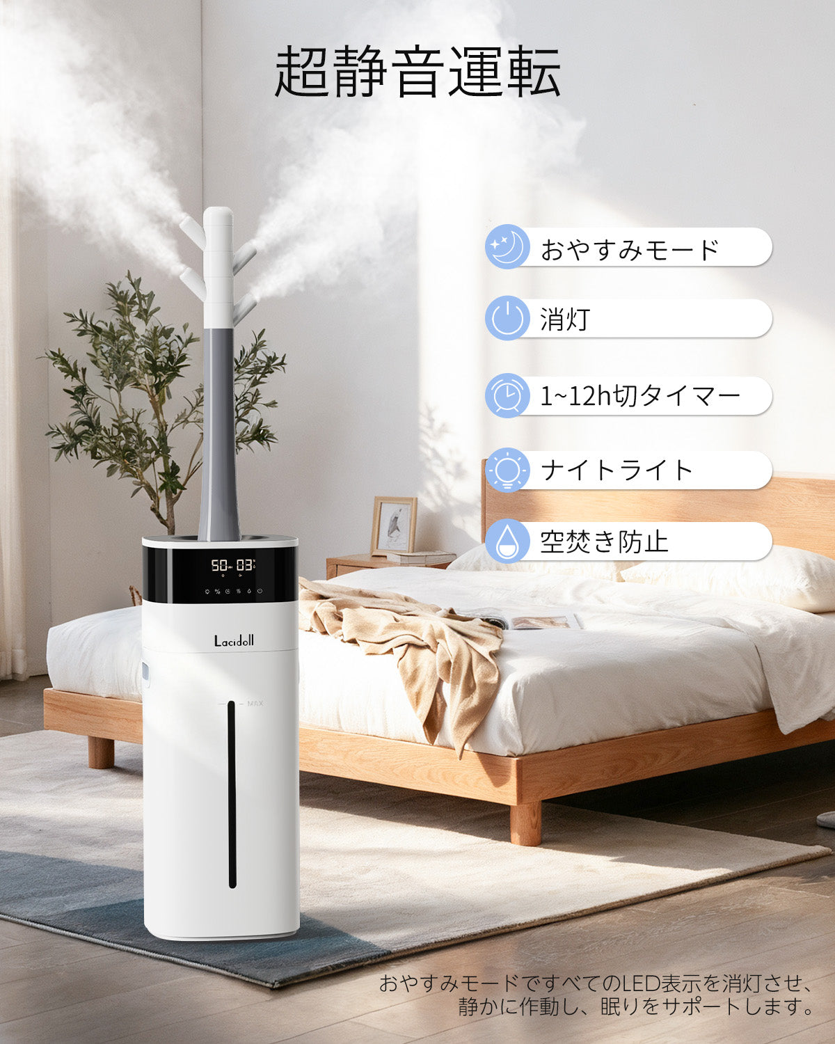 加湿器 大容量 20L/最大85畳 ハイブリッド式 スチーム式 加熱式 2301J