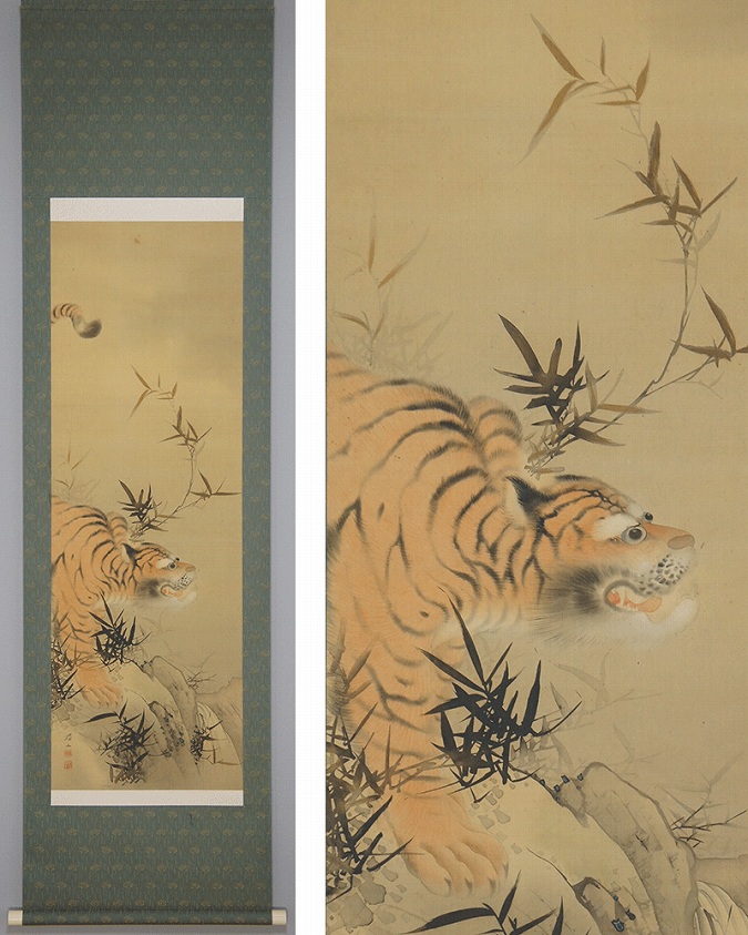 掛け軸 田中香石 猛虎之図 絹本 希少 軸装 茶道具 掛軸 美品 です
