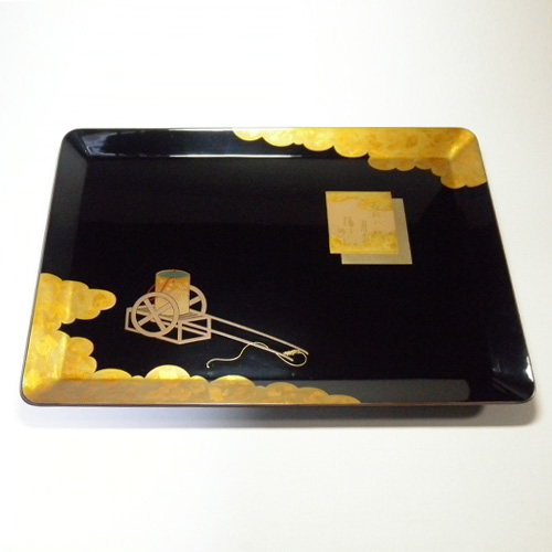 輪島塗 香盆 長手型 -汐汲み車の蒔絵仕上げ- [黒色]｜輪島市の輪島塗