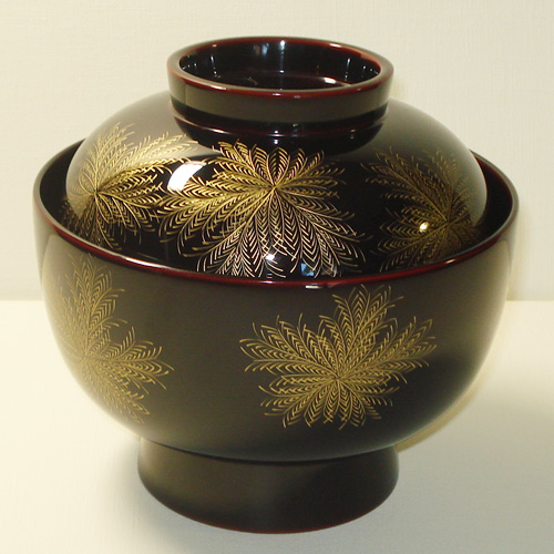 輪島塗 黒塗 沈金 孔雀牡丹文 椀 10客 箱付 輪島塗 黒塗 沈金