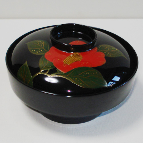 極小傷有！時代黒漆に風情ある朱漆菊文の映えるお椀2