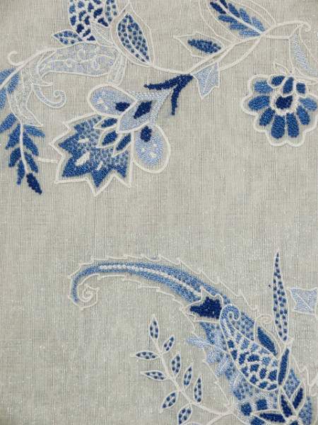 相良手刺繍袋帯ポイント柄白地に青い花 単衣・夏と袷に | 最高級着物