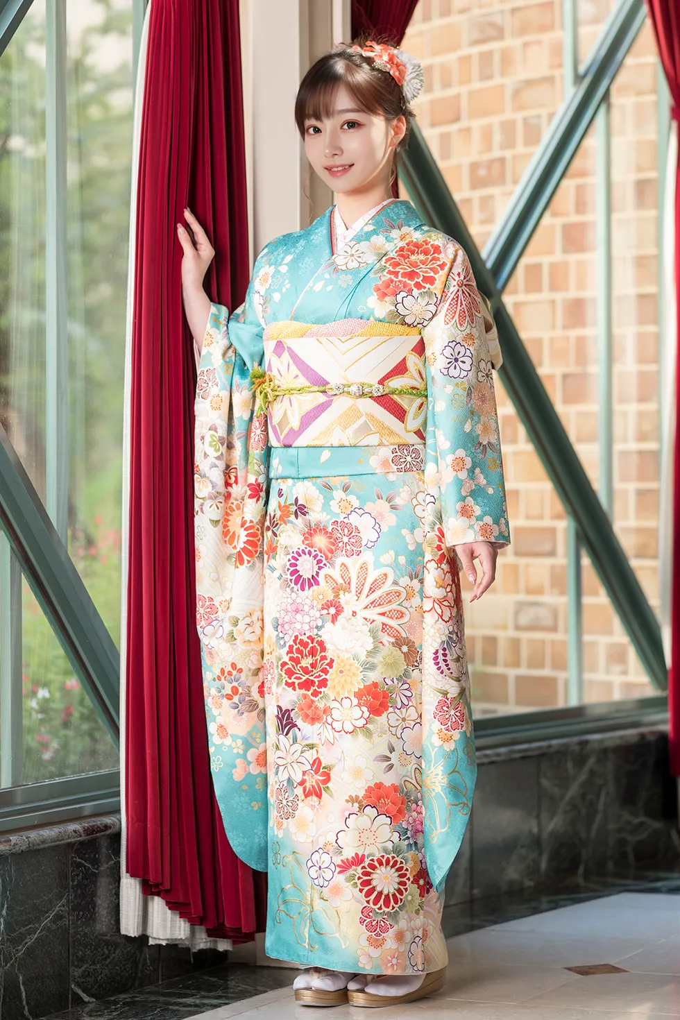 水色四季花［FS0881］ - 成人式振袖レンタル・販売のふりそでエイト