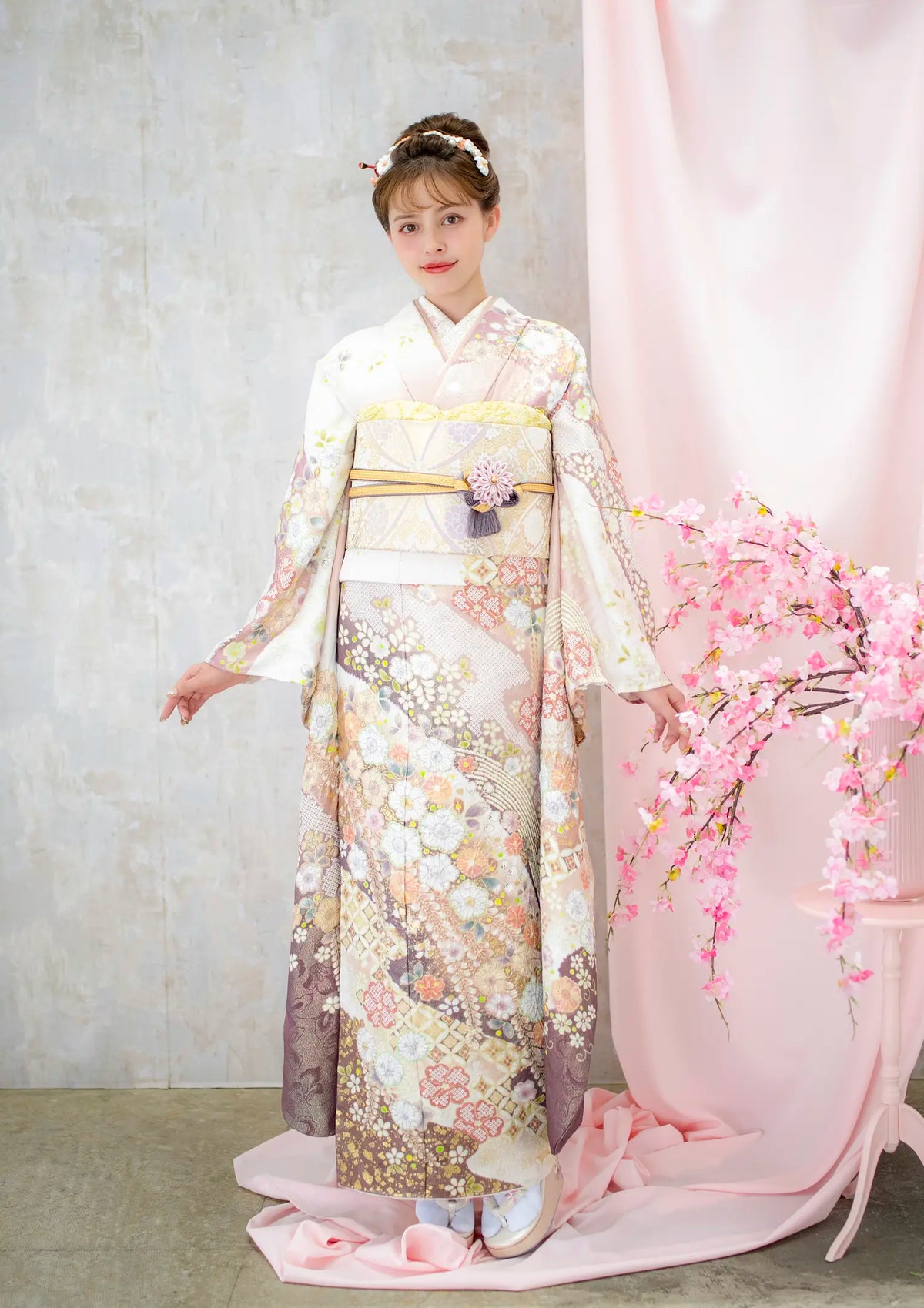 振袖ネットレンタル： 桃色と辻ヶ花】ふんわりピンクで愛らしく/KH-539
