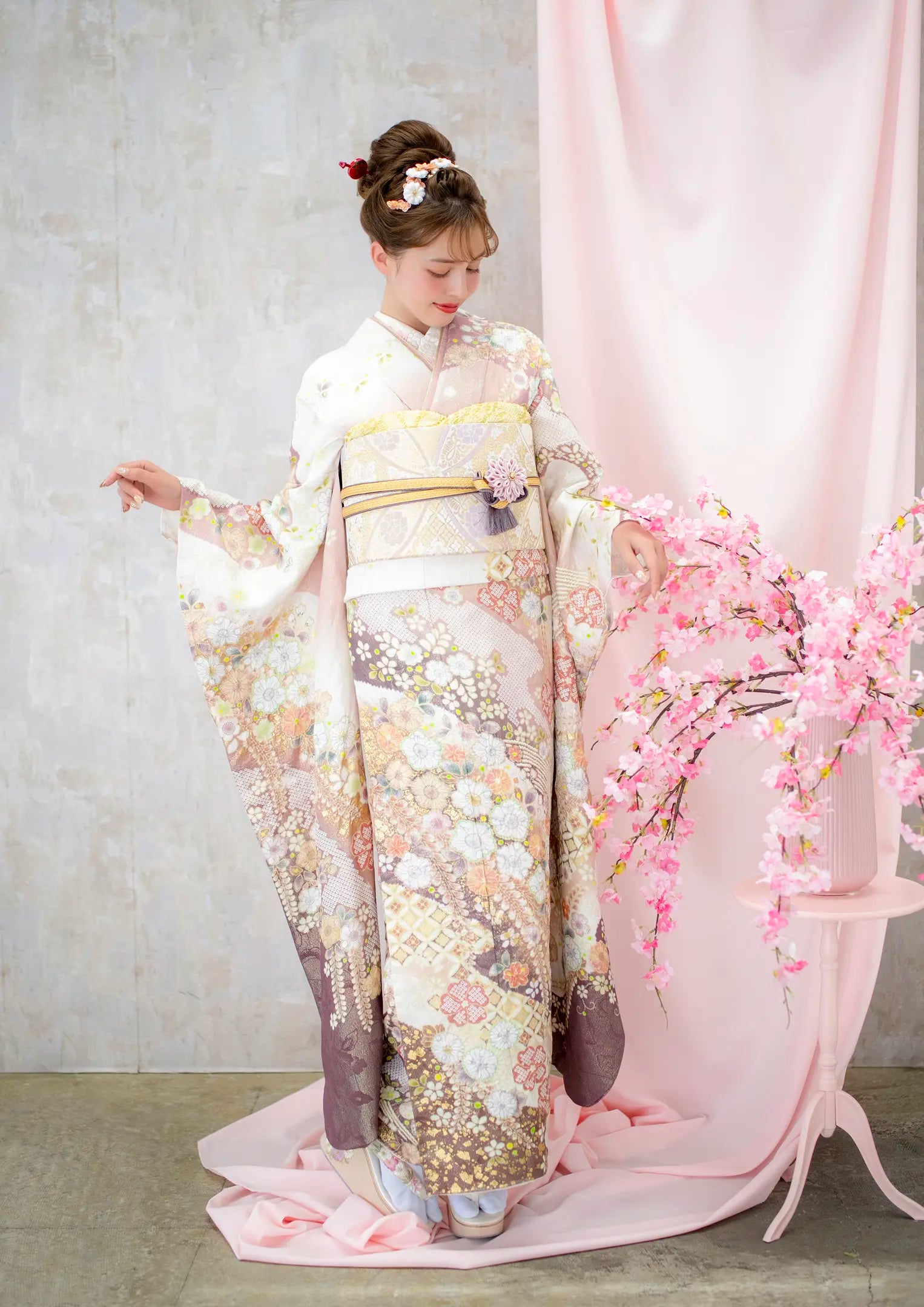 振袖ネットレンタル： 桃色と辻ヶ花】ふんわりピンクで愛らしく/KH-539