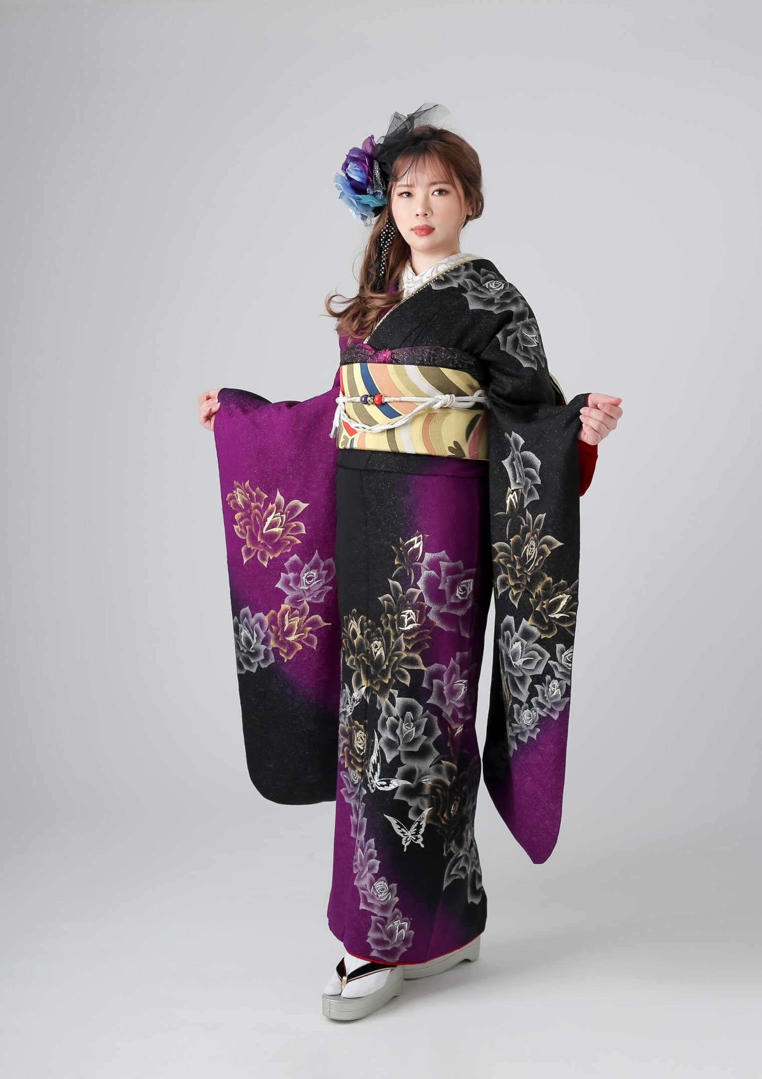 振袖ネットレンタル：グラマラス】黒×パープル/C-021 – kimono-hearts