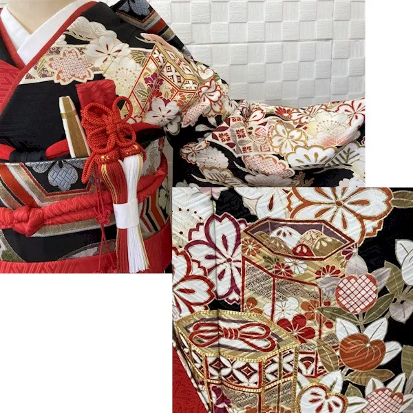 ◎mk-1236 引き振袖 お引きずり 身丈177 ちりめん 絹 8-6 ◎mk-1236