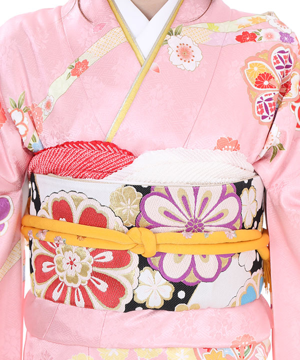 成人式振袖4点セット＋オマケピンク桃色振袖帯揚げ帯締め重ね衿PM27