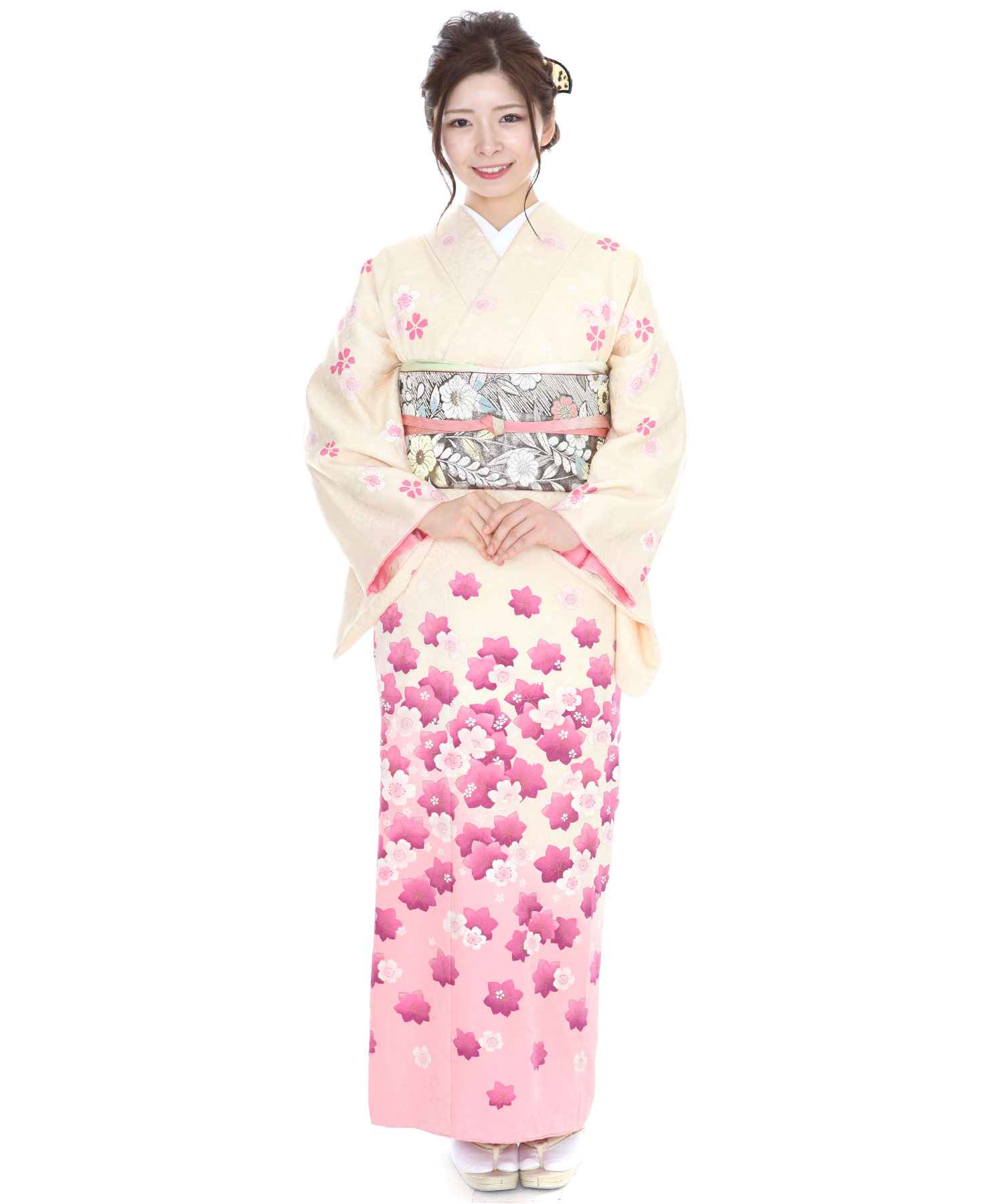 訪問着レンタル｜クリーム地にピンクぼかし 桜楓｜H0001｜L｜宅配着物