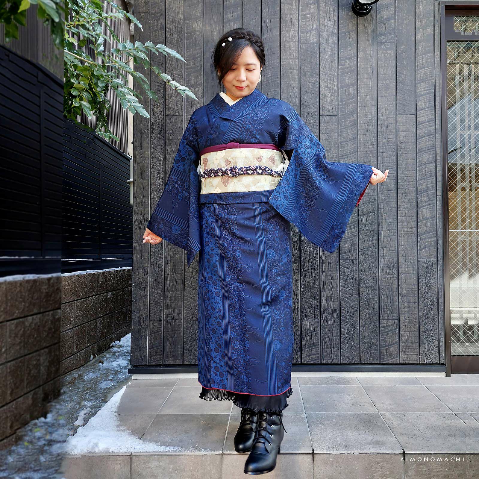 豪華 振袖 袋帯 帯揚げ 帯締め 紺 丸ぐけ 帯締め 単品「紺 エンブレム