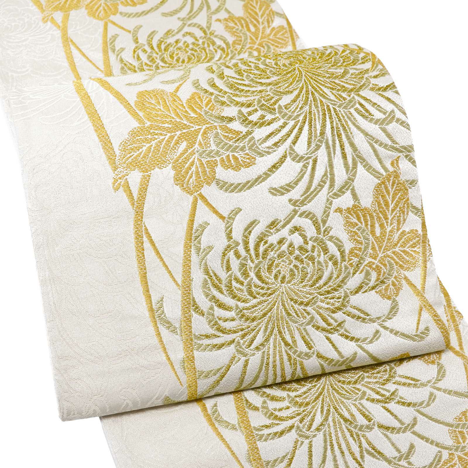 振袖 袋帯 単品「白地 黄金 糸菊」日本製 お仕立て上がり 振袖用 袋帯