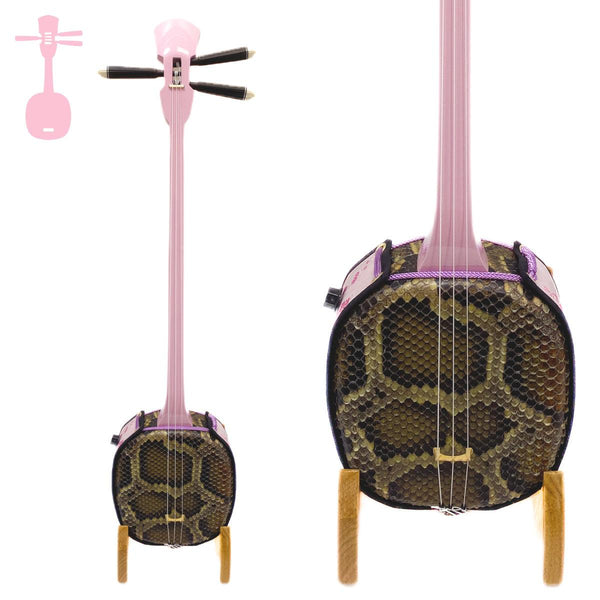 David.K】蛇皮「デザイン」の三線（戻らないカラクイ付き） 真壁型黒