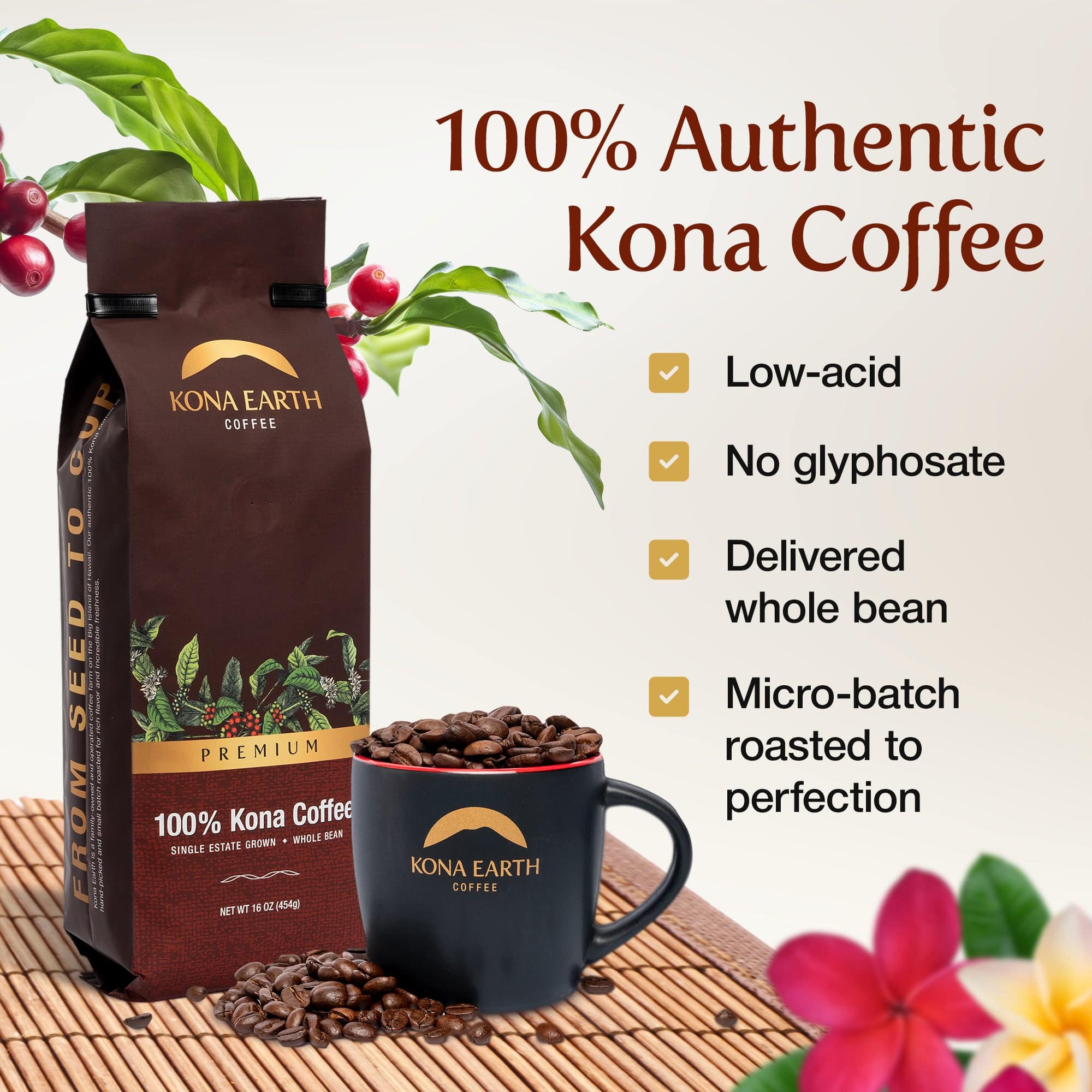 100% Kona Premium Coffee (8oz, 16oz, 5 lb) | Kona Earth Coffee