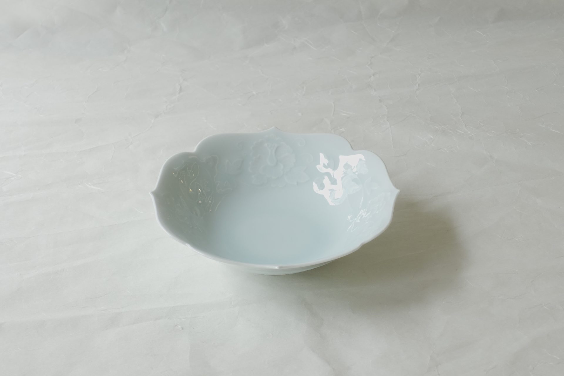 快山窯 塚本快示 青白磁鷺草文皿 共箱付 陶磁器 木箱付 飾り皿 花 鷺草