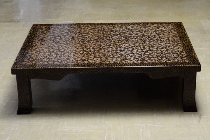 座卓 天板 津軽塗 呂上 天然木 裏板 黒漆塗 柱