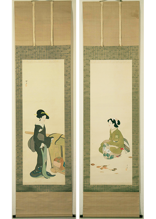 大津絵、三味線を引く女性(狐女）