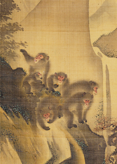 真作/森派の祖/森祖仙/猿画賛/金襴表装/布袋屋掛軸HI-101 真作/森派の