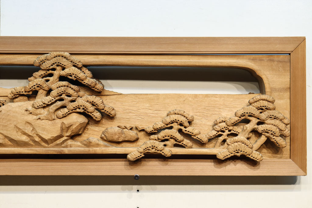 厚み100ミリ!! 重厚感溢れる木地色の深彫り彫刻欄間 EZ1081ab 在庫(a:0