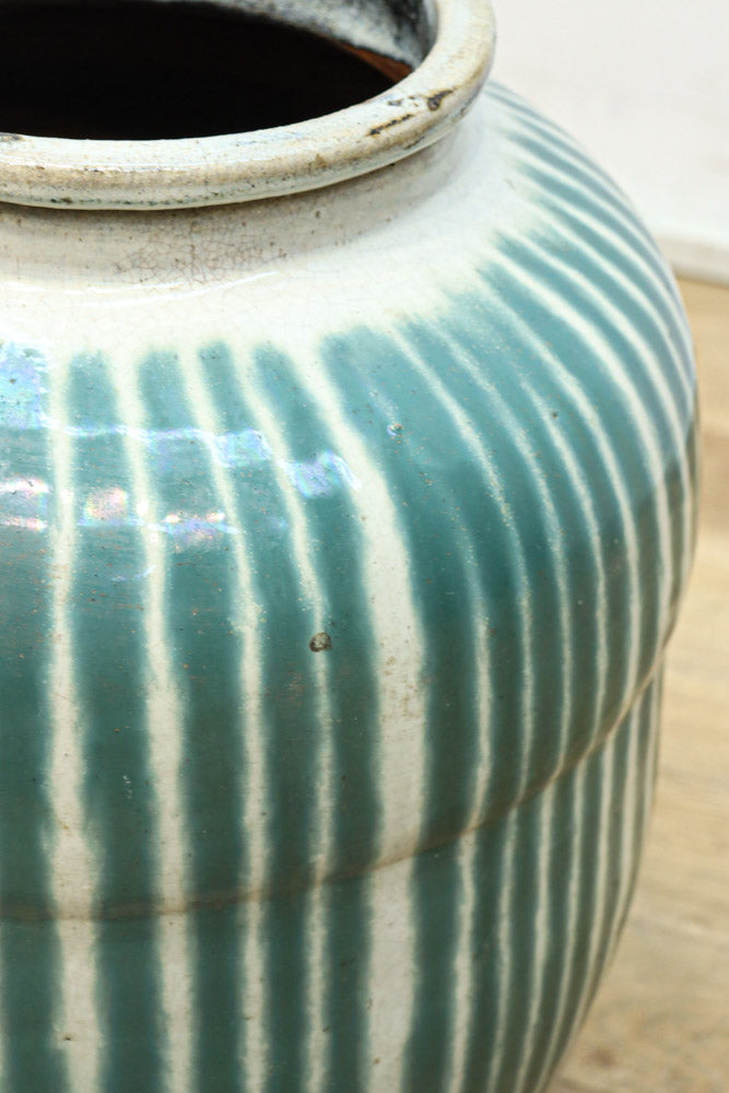 信楽焼 茶壺 大壺 すだれ壺 ストライプ柄 明治 アンティーク 縦縞柄の