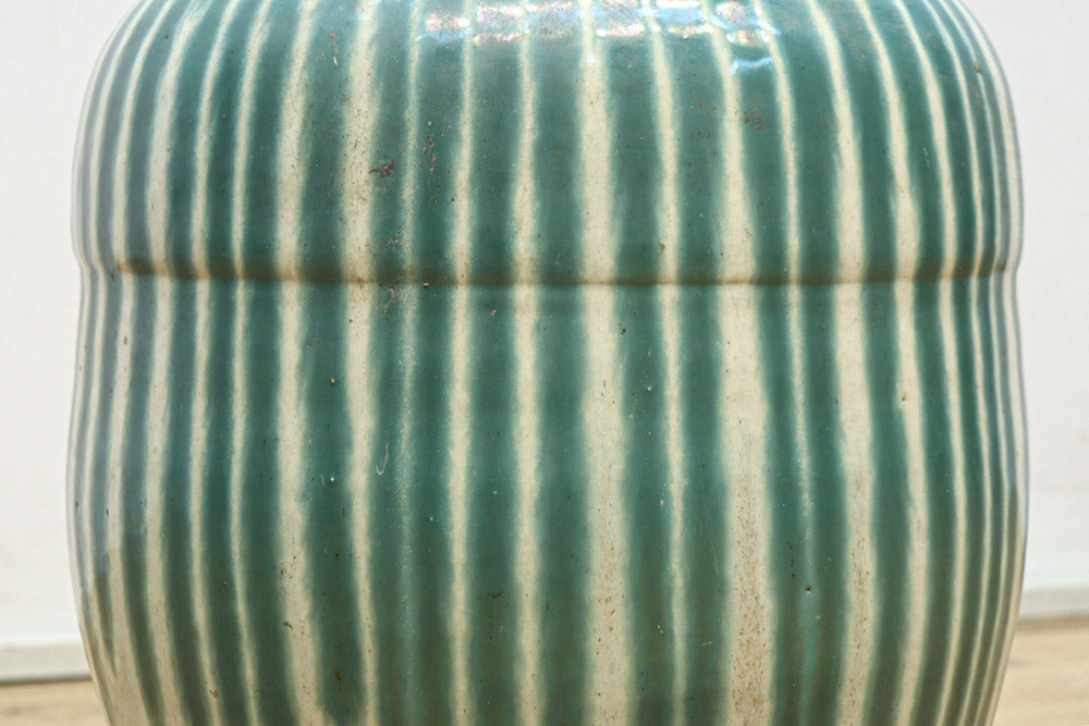 信楽焼 茶壺 大壺 すだれ壺 ストライプ柄 明治 アンティーク 縦縞柄の