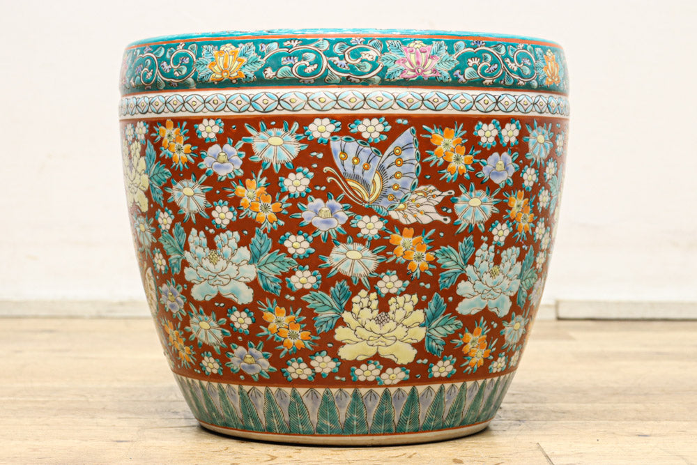 大型火鉢 青白磁の花柄火鉢 大型火鉢 青白磁の花柄火鉢 陶器製 火鉢 白