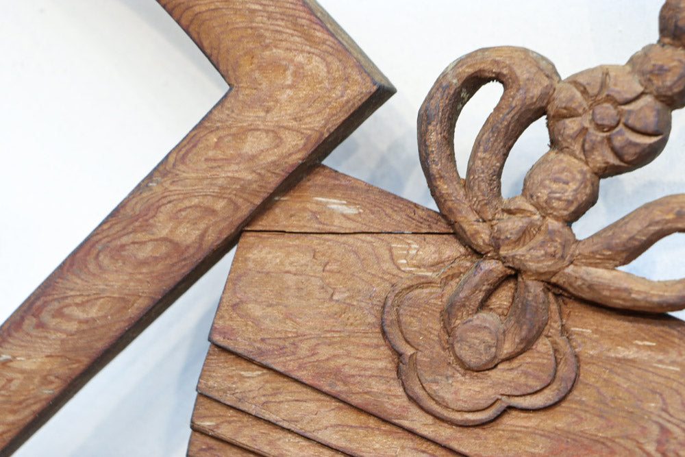 江戸末期一刀彫り高浮彫『渓流龍人物風景図』 木造彩漆金箔張る 欄間